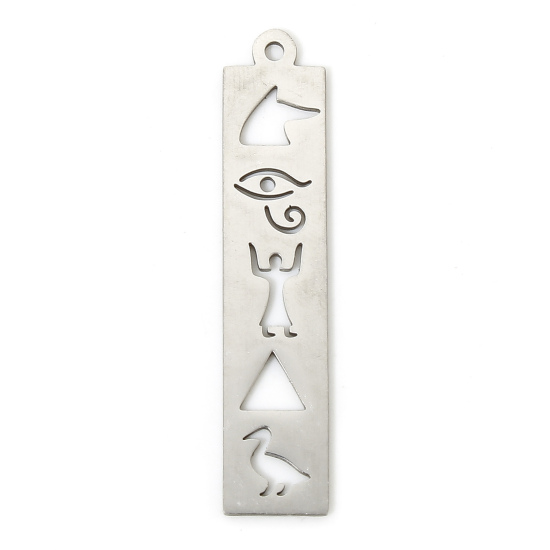 Picture of 304 Stainless Steel Religious Pendants Silver Tone Rectangle The Eye Of Horus Hollow 3.5cm x 0.7cm, 3 PCs