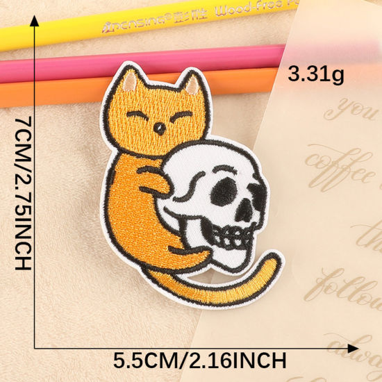 Immagine di Poliestere Halloween Rattoppo (Con la colla posteriore) DIY Scrapbooking Craft Multicolore Scheletro Gatto 7cm x 5.5cm, 2 Pz