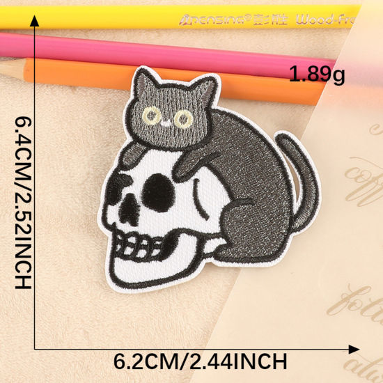 Immagine di Poliestere Halloween Rattoppo (Con la colla posteriore) DIY Scrapbooking Craft Multicolore Scheletro Gatto 6.4cm x 6.2cm, 2 Pz
