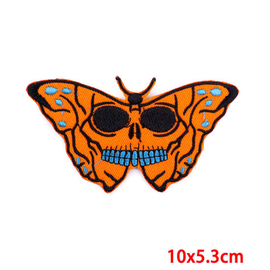 Picture of Polyester Halloween Iron On Patches Appliques (With Glue Back) DIY Sewing Craft Clothing Decoration Multicolor Butterfly Animal Skull 10cm x 5.3cm, 2 PCs