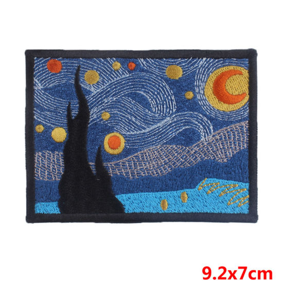 Picture of Polyester Iron On Patches Appliques (With Glue Back) DIY Sewing Craft Clothing Decoration Multicolor Wave Moon 9.2cm x 7cm, 2 PCs
