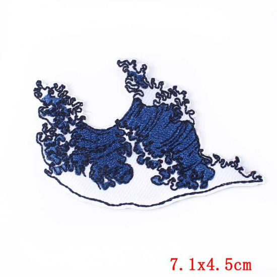 Picture of Polyester Iron On Patches Appliques (With Glue Back) DIY Sewing Craft Clothing Decoration Multicolor Wave 7.1cm x 4.5cm, 2 PCs