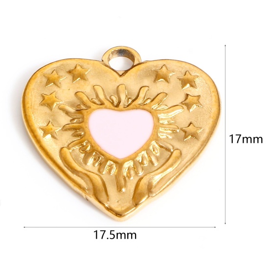 Image de Breloques en 304 Acier Inoxydable La Saint Valentin Cœur Doré Rose Pentacle Émail 17.5mm x 17mm , 1 Pièce