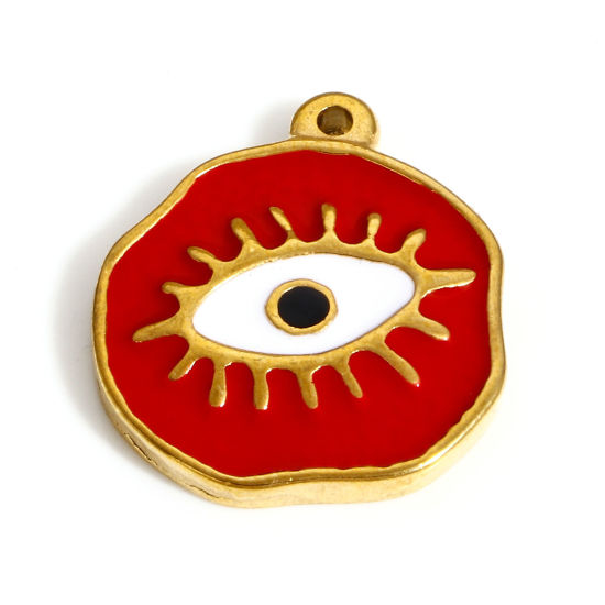 Picture of 304 Stainless Steel Religious Charms Gold Plated Red Irregular Evil Eye Enamel 20mm x 18mm, 1 Piece