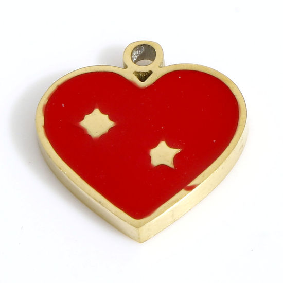 Immagine di 2 Pz Placcatura Sottovuoto PVD Ecologica 316 Acciaio inossidabile San Valentino Ciondoli Cuore 18K Vero Oro Placcato Smalto 10.5mm x 10mm