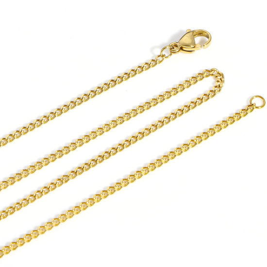 Picture of 2 PCs 304 Stainless Steel Curb Link Chain Necklace For DIY Jewelry Making 18K Gold Color With Lobster Claw Clasp 60cm(23 5/8") long, Chain Size: 2.2mm
