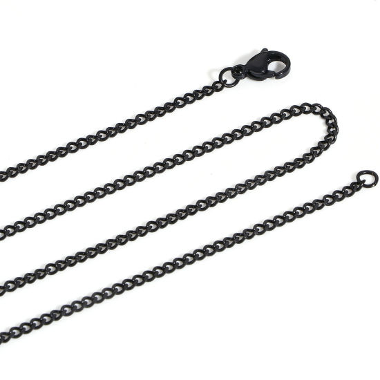 Picture of 2 PCs 304 Stainless Steel Curb Link Chain Necklace For DIY Jewelry Making Black With Lobster Claw Clasp 60cm(23 5/8") long, Chain Size: 2.2mm
