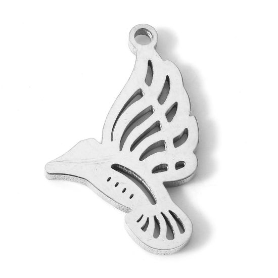 Picture of 304 Stainless Steel Charms Silver Tone Bird Animal 20.5mm x 13mm, 5 PCs