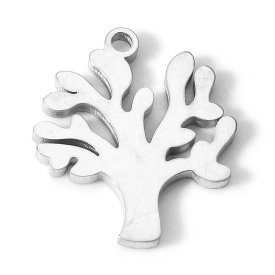 Bild von 304 Edelstahl Flora Kollektion Charms Baum Silberfarbe 17mm x 14mm, 5 Stück