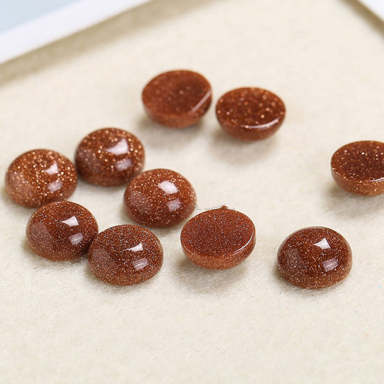 Picture of (Grade C) Gold Sand Stone ( Synthetic ) Dome Seals Cabochon Round Brown 14mm Dia., 5 PCs