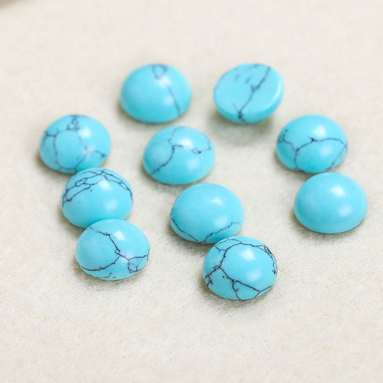 Picture of (Grade C) Turquoise ( Synthetic ) Dome Seals Cabochon Round Light Blue 14mm Dia., 5 PCs