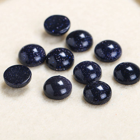 Picture of (Grade C) Blue Sand Stone ( Synthetic ) Dome Seals Cabochon Round Ink Blue 8mm Dia., 5 PCs