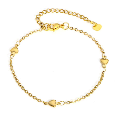 Bild von 304 Edelstahl Gliederkette Kette Armband Vergoldet Herz Quaste 18.5cm lang, 1 Strang