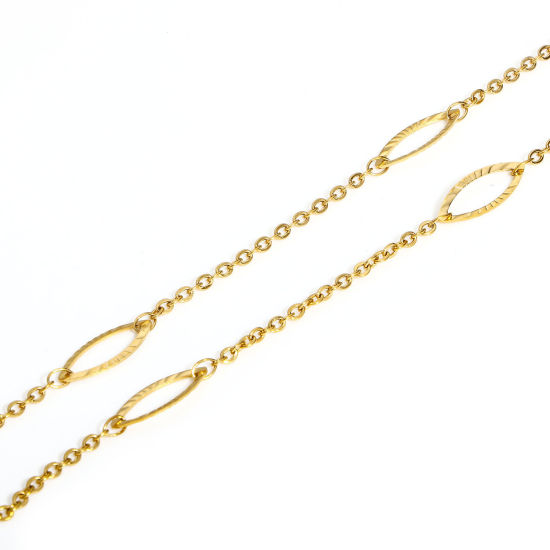Picture of 1 Piece 304 Stainless Steel Handmade Link Chain Necklace For DIY Jewelry Making Marquise Gold Plated With Lobster Claw Clasp And Extender Chain 42.5cm(16 6/8") long, Chain Size: 2mm