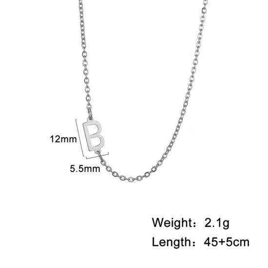 Imagen de 1 Unidad 304 Acero Inoxidable Elegante Cable Cadena Cruz Collares Tono de Plata Mayúscula Letra Mensaje " B " 45cm longitud