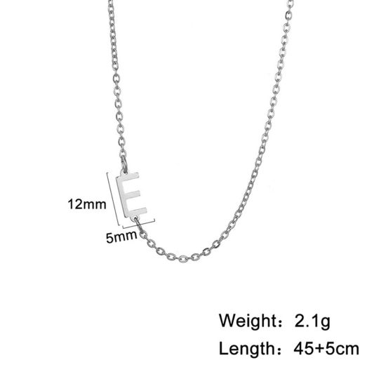 Imagen de 1 Unidad 304 Acero Inoxidable Elegante Cable Cadena Cruz Collares Tono de Plata Mayúscula Letra Mensaje " E " 45cm longitud