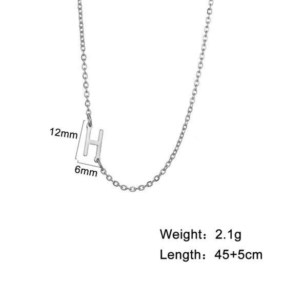 Imagen de 1 Unidad 304 Acero Inoxidable Elegante Cable Cadena Cruz Collares Tono de Plata Mayúscula Letra Mensaje " H " 45cm longitud
