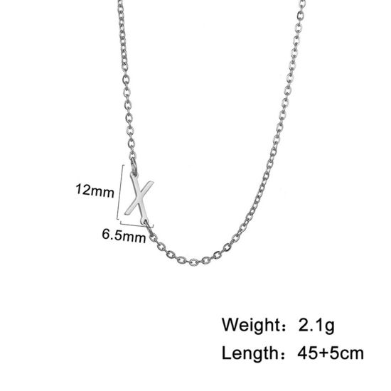 Imagen de 1 Unidad 304 Acero Inoxidable Elegante Cable Cadena Cruz Collares Tono de Plata Mayúscula Letra Mensaje " X " 45cm longitud