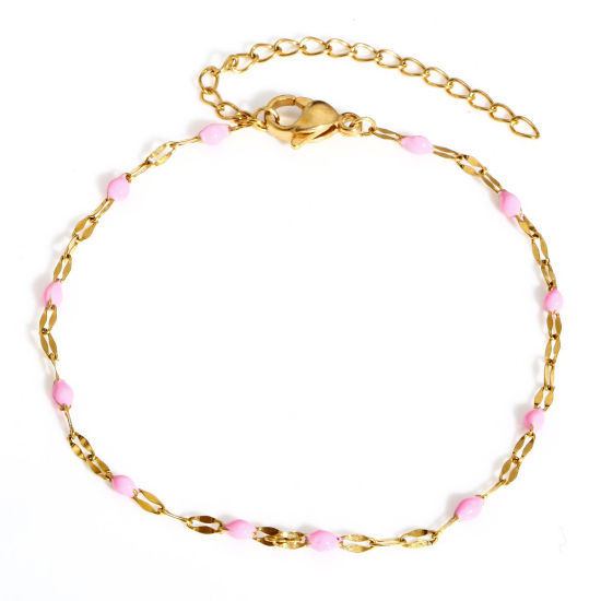Immagine di 1 Pz Placcatura Sottovuoto PVD Ecologica 304 Acciaio Inossidabile Smalto Catena delle Labbra Braccialetti Oro Placcato Rosa Con Aragosta Fermagli Fibbia e Catena di Estensione 17.5cm Lunghezza