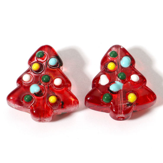 Picture of Lampwork Glass Beads For DIY Jewelry Making Christmas Tree Red Enamel About 16mm x 15mm, Hole: Approx 1mm, 2 PCs