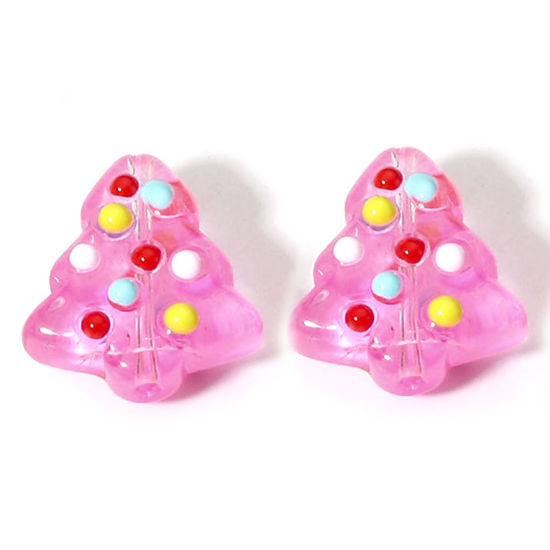 Picture of Lampwork Glass Beads For DIY Jewelry Making Christmas Tree Fuchsia Enamel About 16mm x 15mm, Hole: Approx 1mm, 2 PCs