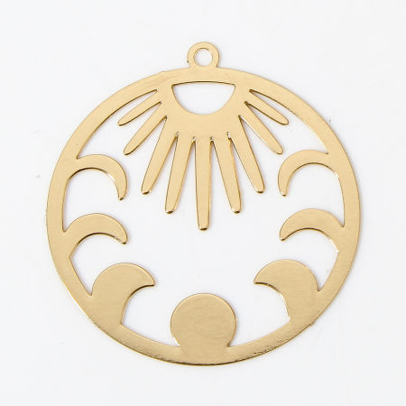 Image de 10 Pcs Pendentifs Estampe en Filigrane en Alliage de Fer Plaqué Or KC Soleil Éclipse de Lune Creux 3.1cm x 2.9cm