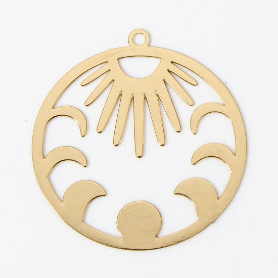 Picture of 10 PCs Iron Based Alloy Filigree Stamping Pendants KC Gold Plated Sun Moon Phases Hollow 3.1cm x 2.9cm
