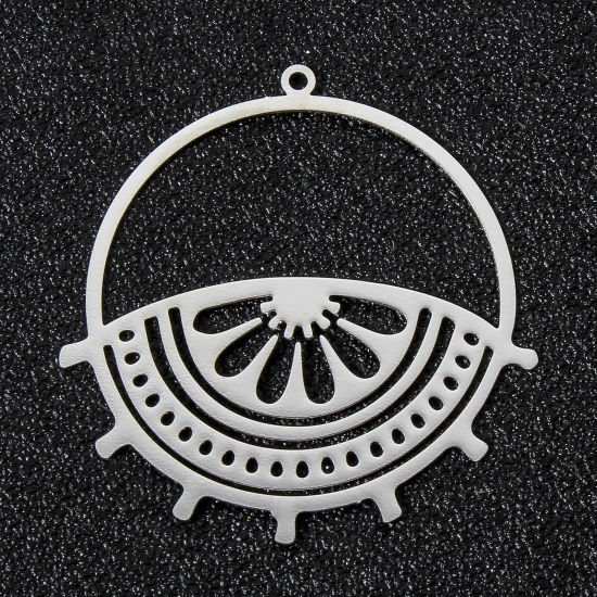 Picture of 10 PCs Iron Based Alloy Filigree Stamping Pendants Silver Tone Flower Hollow 4cm x 3.8cm