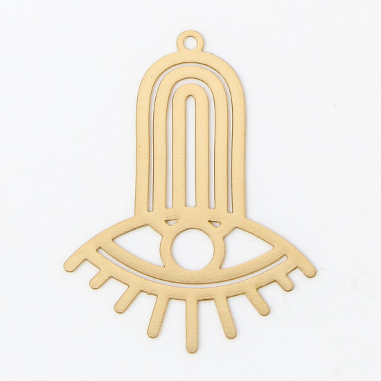 Picture of 10 PCs Iron Based Alloy Filigree Stamping Pendants KC Gold Plated Arched Eye Hollow 3.5cm x 2.6cm