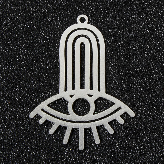 Picture of 10 PCs Iron Based Alloy Filigree Stamping Pendants Silver Tone Arched Eye Hollow 3.5cm x 2.6cm