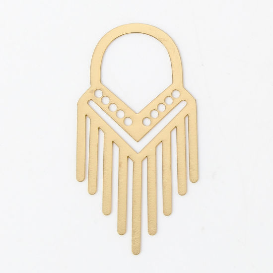 Picture of 10 PCs Iron Based Alloy Filigree Stamping Pendants KC Gold Plated Tassel Hollow 4cm x 2cm