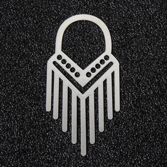 Picture of 10 PCs Iron Based Alloy Filigree Stamping Pendants Silver Tone Tassel Hollow 4cm x 2cm