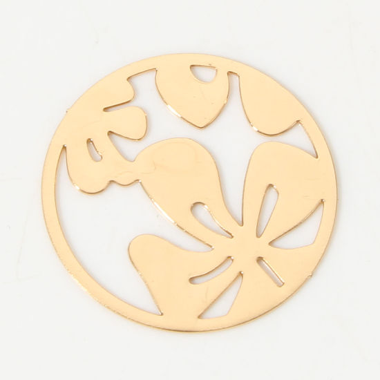 Picture of 10 PCs Iron Based Alloy Filigree Stamping Charms KC Gold Plated Round Flower Hollow 19.5mm Dia.