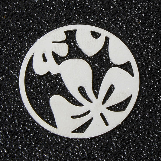 Picture of 10 PCs Iron Based Alloy Filigree Stamping Charms Silver Tone Round Flower Hollow 19.5mm Dia.