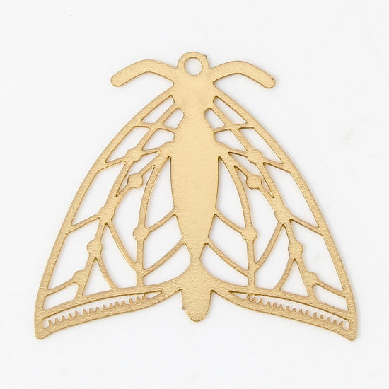 Picture of 10 PCs Iron Based Alloy Filigree Stamping Charms KC Gold Plated Moth Hollow 23mm x 21mm