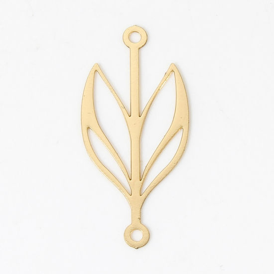 Picture of 20 PCs Iron Based Alloy Filigree Stamping Connectors Charms Pendants KC Gold Plated Leaf 25mm x 11.5mm
