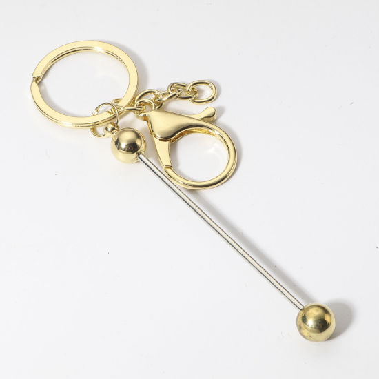 Picture of 1 Piece Zinc Based Alloy & Iron Based Alloy Beadable Keychain & Keyring Bars Blanks DIY Craft Accessories KC Gold Plated Can Be Screwed Off 15.2cm x 3cm