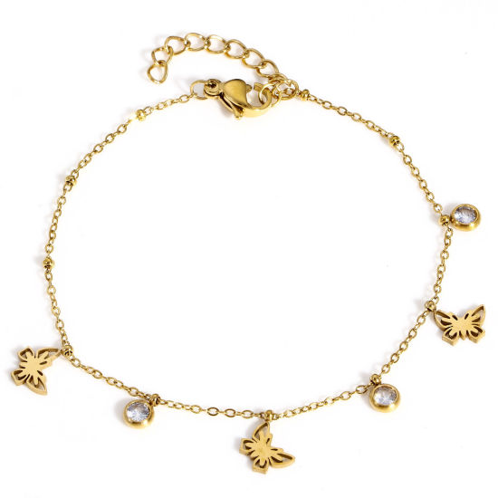 Imagen de 1 Unidad 304 Acero Inoxidable Insecto Cable Cadena Cruz Pulseras Chapado en Oro Mariposa Con Broche de Langosta y Extensor Cadena 18cm longitud