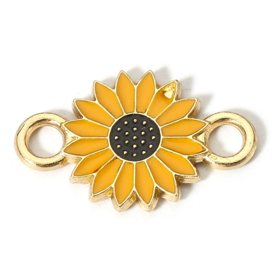 Picture of Zinc Based Alloy Connectors Charms Pendants Gold Plated Orange Daisy Flower Enamel 21mm x 13mm, 20 PCs