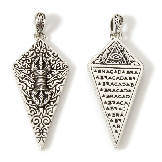 Image de 1 Pièce Pendentifs Religieux en Laiton Losange Argent Vieilli Double Face 3.8cm x 1.5cm                                                                                                                                                                       