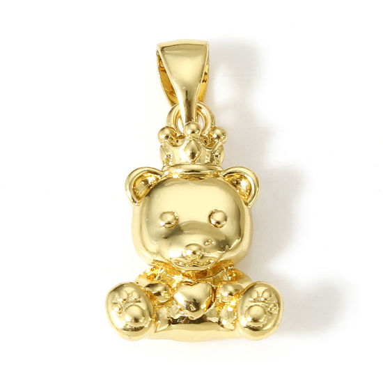 Image de 1 Pièce Pendentif Breloque en Laiton Ours Plaqué Or Véritable 18K 3D 22mm x 11mm