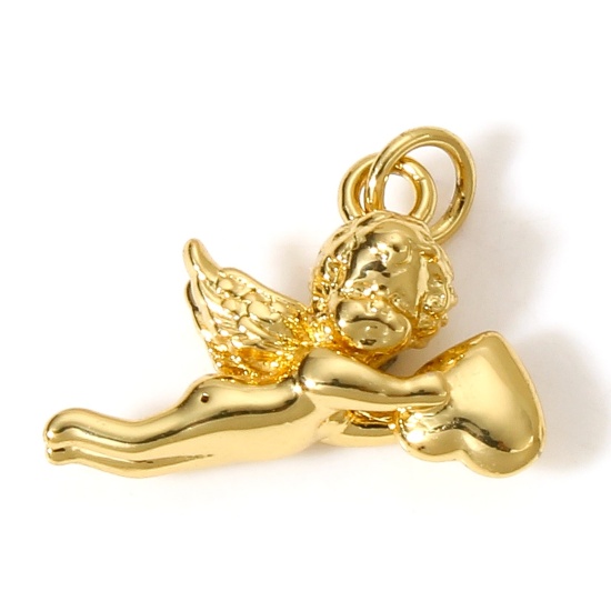 Bild von 1 Stück Messing Religiös Charms 18K Echtgold plattiert Engel Herz 3D 15mm x 13.5mm