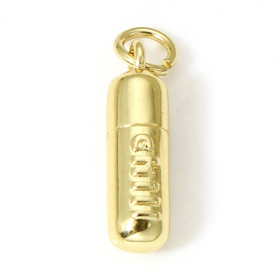 Picture of 1 Piece Brass Positive Quotes Energy Charms 18K Real Gold Plated Pill 3D 20mm x 4.5mm                                                                                                                                                                         