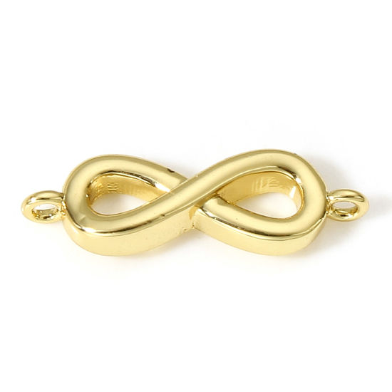 Picture of 1 Piece Brass Connectors Charms Pendants Infinity Symbol 18K Real Gold Plated 18.5mm x 6mm                                                                                                                                                                    