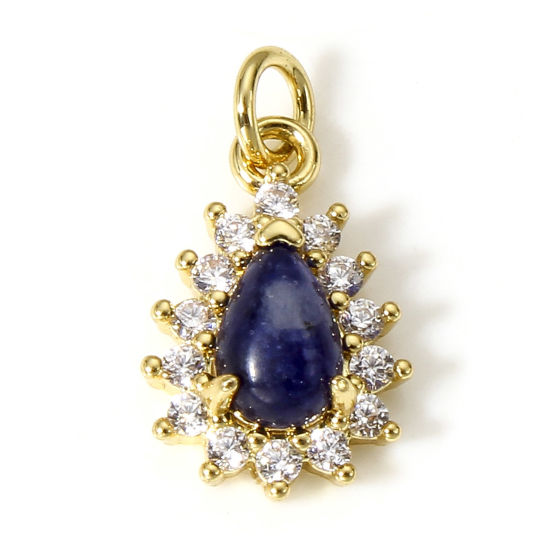 Bild von 1 Stück Messing Charms 18K Echtgold plattiert Tropfen Imitat Halbedelstein Klar Zirkonia 15mm x 8.5mm