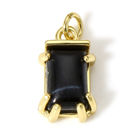 Bild von 1 Stück Messing Charms 18K Echtgold plattiert Rechteck Imitat Halbedelstein 15mm x 7.5mm