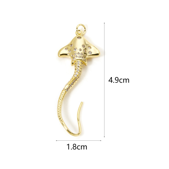 Bild von 1 Stück Messing Ozean Schmuck Anhänger 18K Gold Mantarochenfisch 3D Klar Zirkonia 4.9cm x 1.8cm