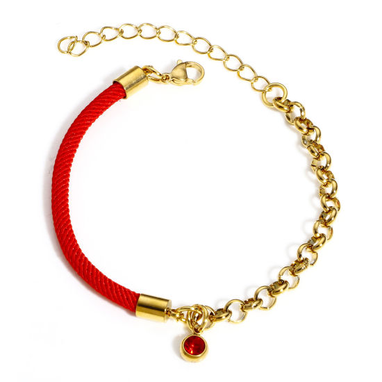 Imagen de 1 Unidad 304 Acero Inoxidable Empalme Rollo Cadena Pulseras Trenzadas Chapado en Oro Rojo Rhinestone 17cm longitud