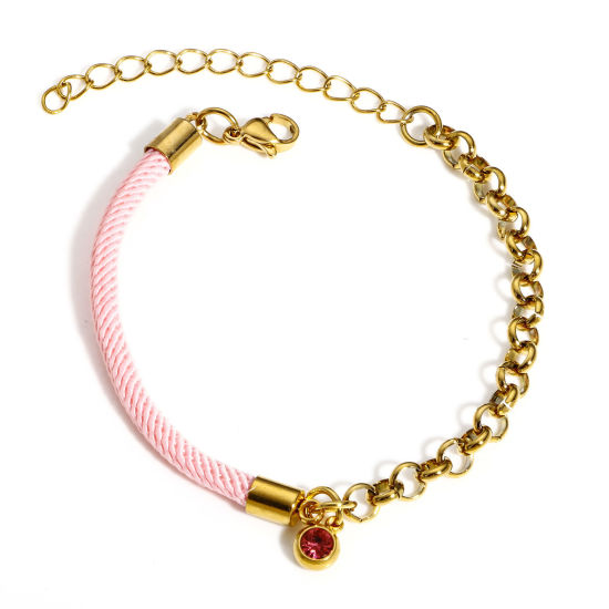 Imagen de 1 Unidad 304 Acero Inoxidable Empalme Rollo Cadena Pulseras Trenzadas Chapado en Oro Rosa Rhinestone 17cm longitud