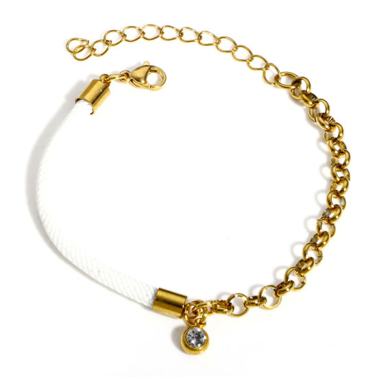Imagen de 1 Unidad 304 Acero Inoxidable Empalme Rollo Cadena Pulseras Trenzadas Chapado en Oro Blanco Transparente Rhinestone 17cm longitud